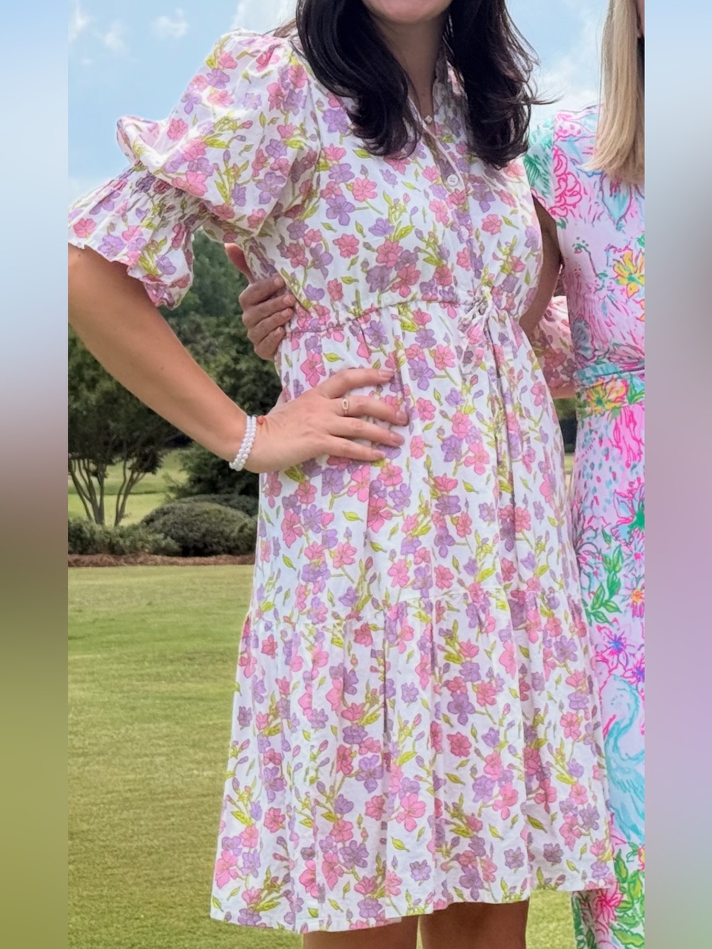 Victoria Dunn dress romantic feminine cotton cinch waist and sleeve size Medium